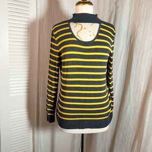 Cable & Gauge Sweaters  Size M Women's Dark Grey Yellow Striped Cut Out Sweater
